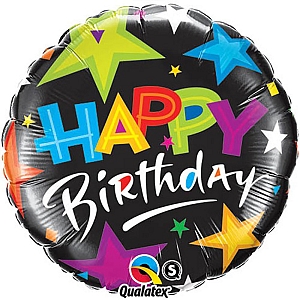 Birthday Brilliant Stars Black Foil Balloon Delivery UK