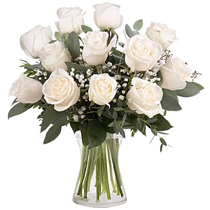 12 Classic White Roses Delivery to Canada