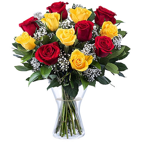 12 Yellow and Red Roses Delivery to Armenia