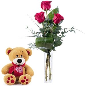 Teddy & 3 Red Roses Delivery to United Arab Emirates