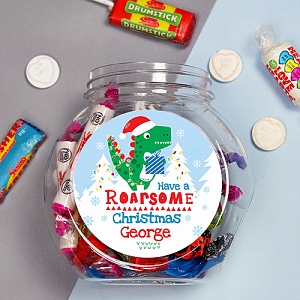 Personalised Dinosaur Christmas Sweet Jar Delivery UK