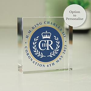 Personalised King Charles III Blue Crest Coronation Commemorative Crystal Token