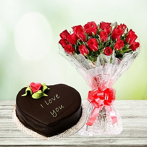 24 Red Roses with 2Lbs Heart Shape Cake - PC Hotel