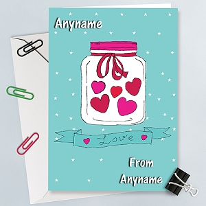 Love-Hearts in Jar-Personalised Card