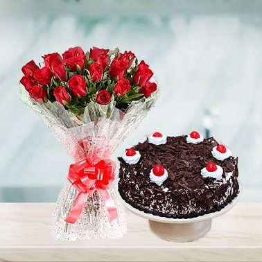 24 Red Roses with 2Lbs Cake - Islamabad Hotel