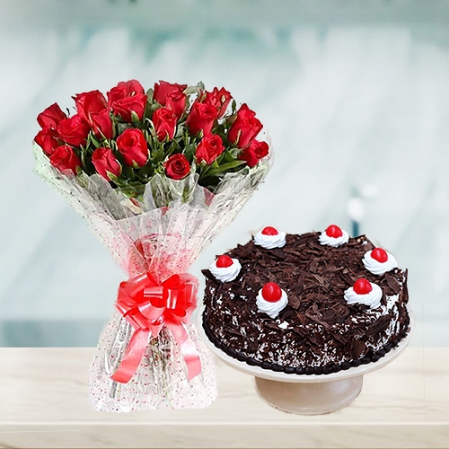 24 Red Roses with 2Lbs Cake - Islamabad Hotel