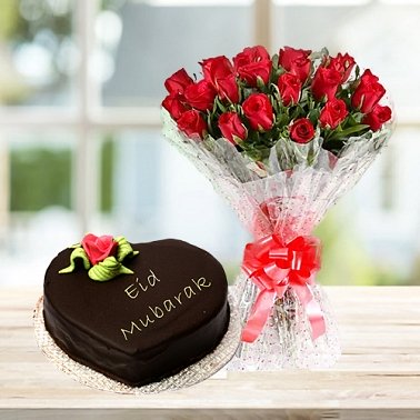 24 Red Roses with 2Lbs Eid Day Cake - Marriott Hotel