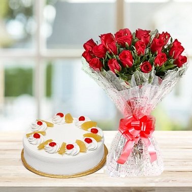 24 Red Roses with 4Lbs Cake - Islamabad Hotel