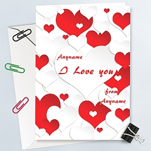 I Love You-Red and White Hearts -Personalised Card