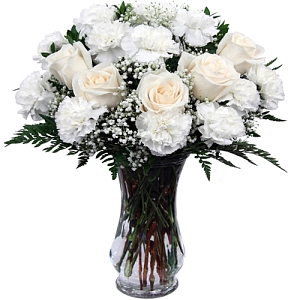 White Roses & White Carnations delivery to Canada