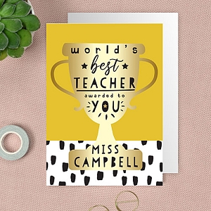 Personalised World's Best Teacher Trophy Greeting Card