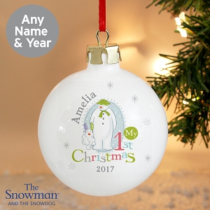 Personalised Snowman and Snowdog My 1st Christmas Bauble