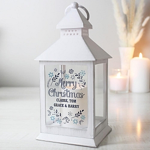 Personalised Christmas Frost White Lantern