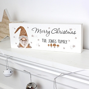 Personalised Scandinavian Christmas Gnome Wooden Block Sign