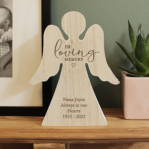 Personalised In Loving Memory Rustic Wooden Angel Decoration