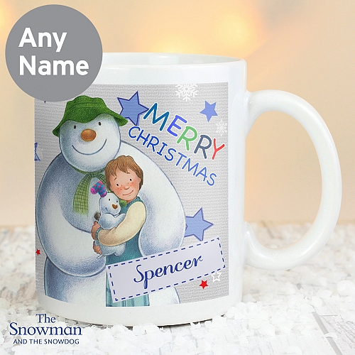 Personalised The Snowman and the Snowdog Blue Mug