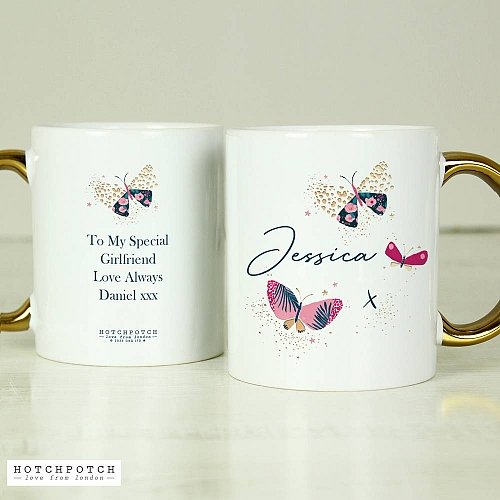 Personalised Butterfly Gold Handle Mug