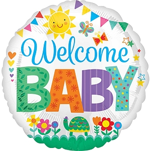 Welcome Baby Cute Icons Standard HX Foil Balloon delivery to UK