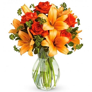 Fiery Lily and Rose Bouquet delivery to United States