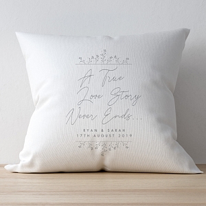 Personalised True Love Story White Cushion