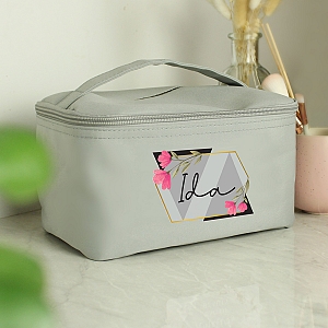 Personalised Floral Grey Toiletry Bag