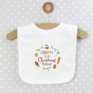 Personalised First Christmas Dinner Bib to UK