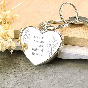 Personalised Floral Heart Photo Frame Keyring