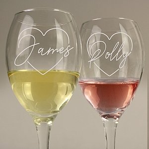 Personalised Heart Name Wine Glass Set