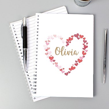 Personalised Confetti Hearts A5 Notebook