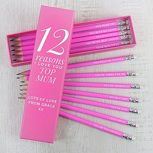 Personalised 12 Reasons Box and 12 Pink HB Pencils