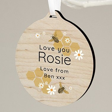 Personalised Bee Round Wooden Decoration