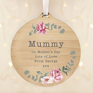 Personalised Floral Watercolour Round Wooden Decoration