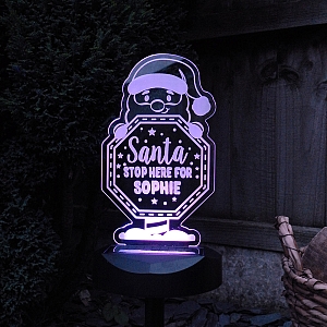 Personalised Santa Stop Here Sign Outdoor Solar Light