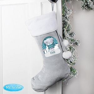 Personalised First Christmas Tiny Tatty Teddy Silver Grey Stocking