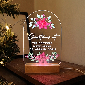 Personalised Christmas Poinsettia Wooden Based LED Light