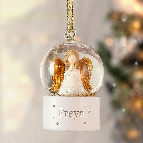 Personalised Name Only Angel Glitter Snow Globe Tree Decoration