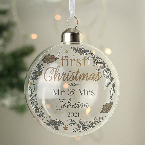 Personalised First Christmas Glass Bauble